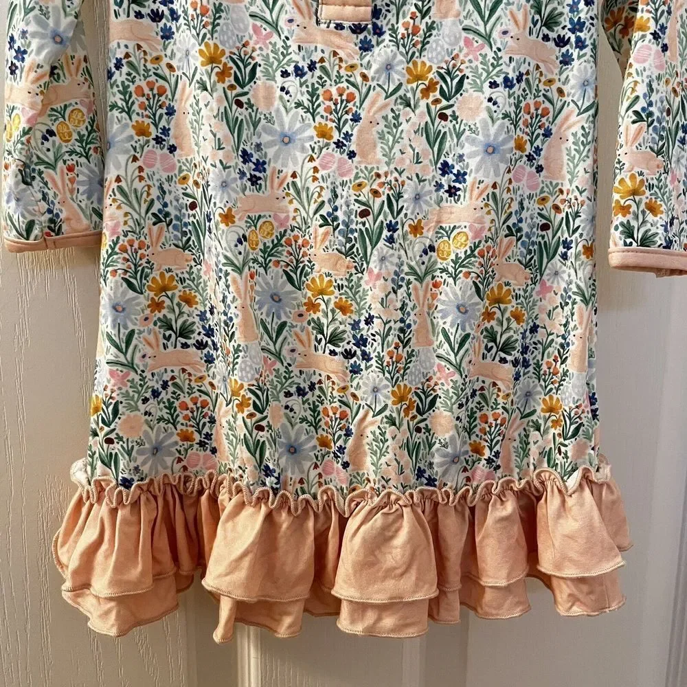 Ollie Jay Bamboo Lounge Dress Nightgown Floral Bunny Garden Easter Girls 12-18M